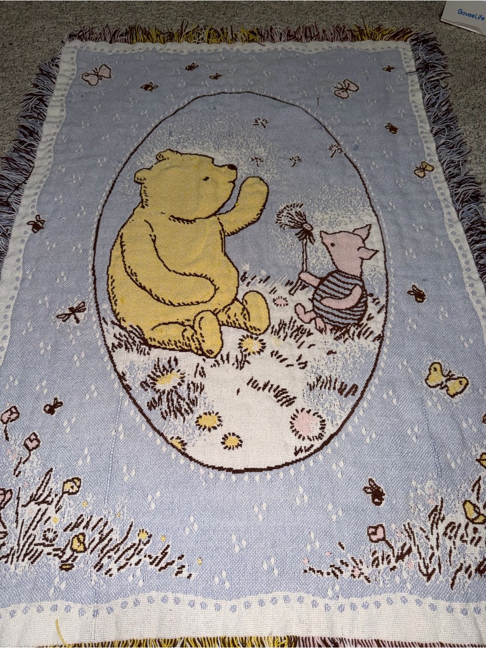 Vintage Winnie the Pooh & Piglet Woven Throw Blanket